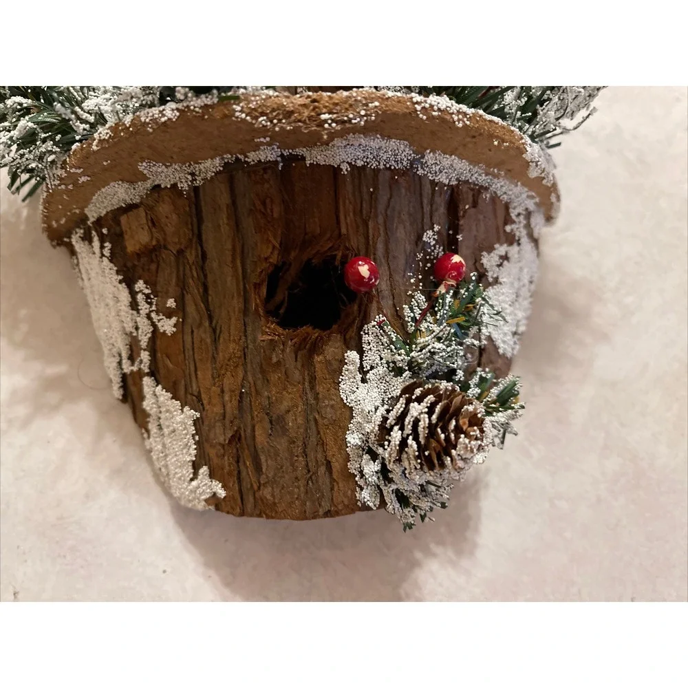 Vintage Handmade Rustic Winter Bird Hanging House Snow Pine cones